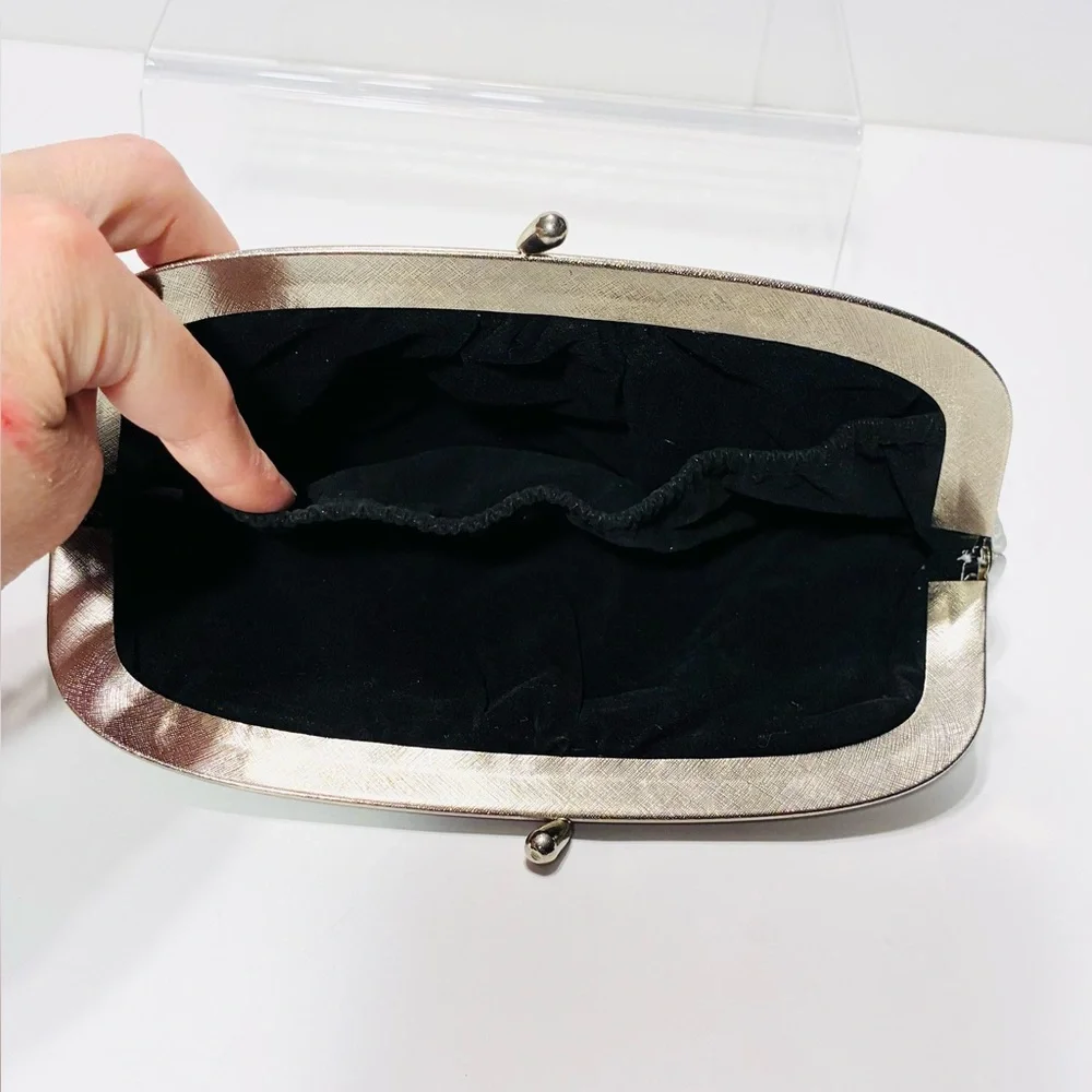 Vintage Made In Hong Kong Handmade Silver Fabric Clutch 9”W x 5.5”H